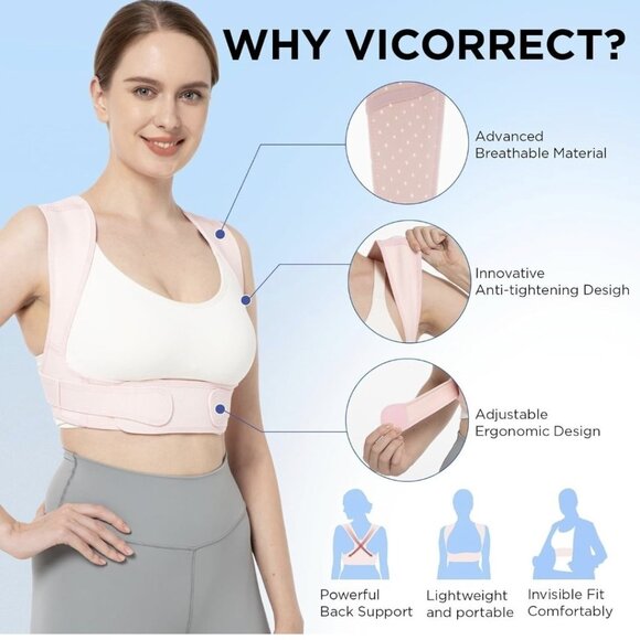 Vicorrect Posture Corrector for Women & Men | Adjustable Upper Back Brace S/M - Picture 6 of 8